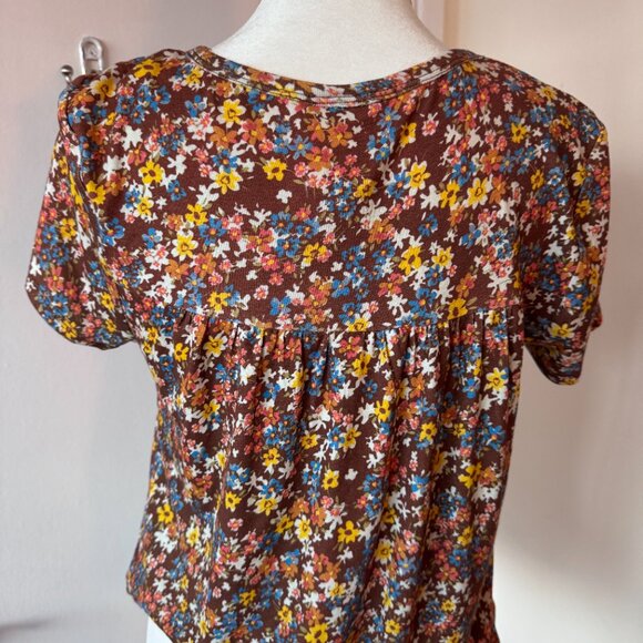 💚  Self Esteem Floral Button Front Top | Size M | Brown Boho Peplum Blouse - Picture 5 of 8